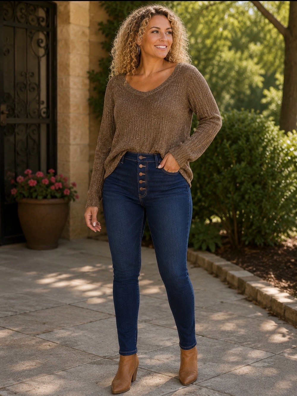 Fashion Nova skinny high waisted blue jean with button down fly